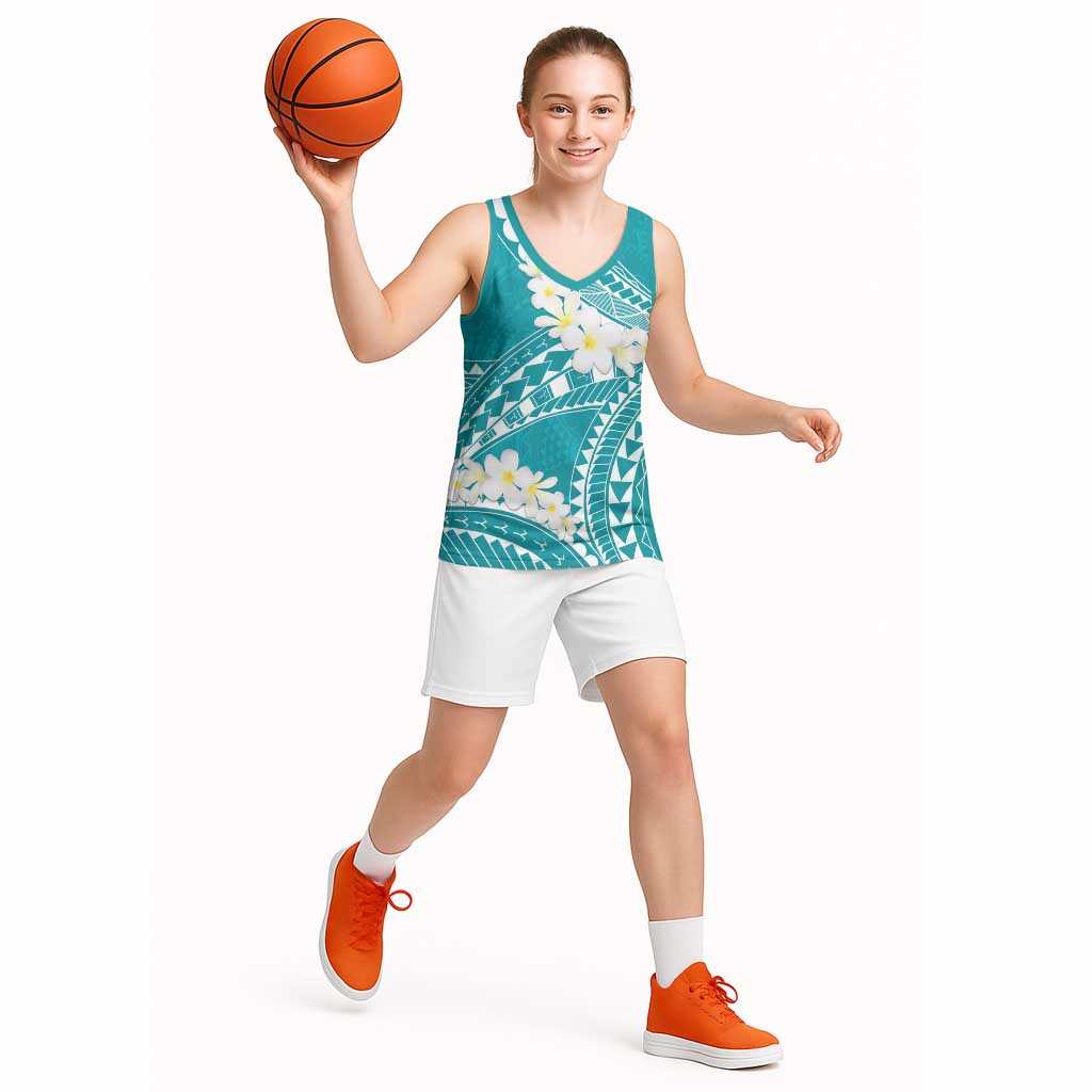 Polynesian Vintage Floral Basketball Jersey Teal Motifs LT7 - Polynesian Pride