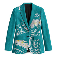 Polynesian Vintage Floral Blazer Teal Motifs - Polynesian Pride