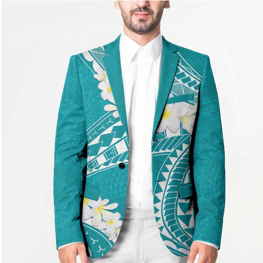 Polynesian Vintage Floral Blazer Teal Motifs - Polynesian Pride