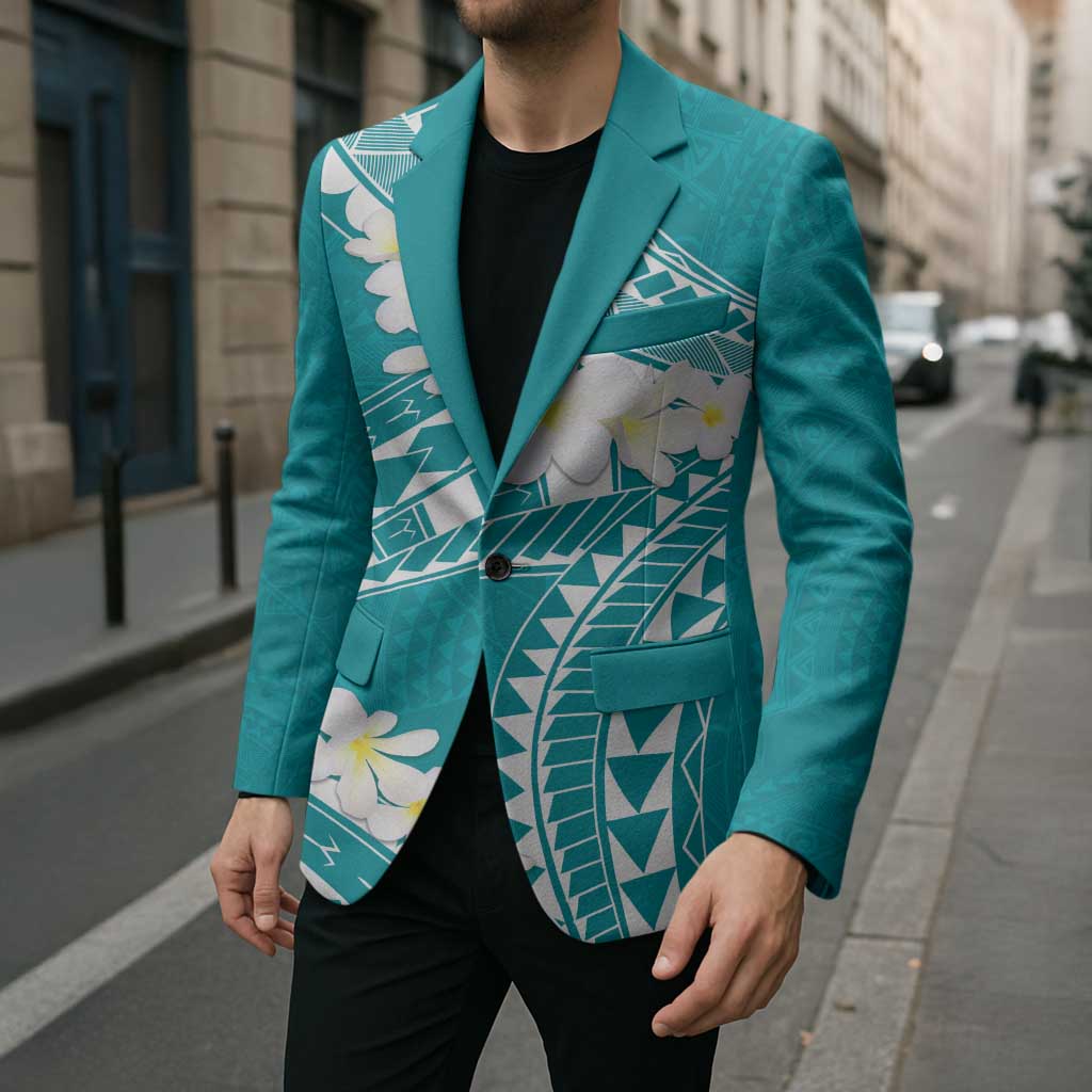 Polynesian Vintage Floral Blazer Teal Motifs - Polynesian Pride