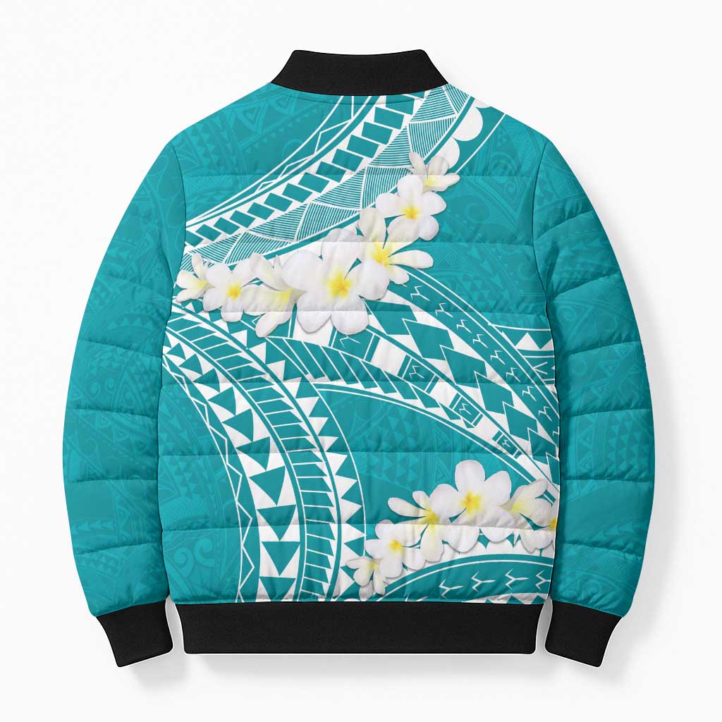 Polynesian Vintage Floral Bomber Puffer Jacket Teal Motifs LT7 - Polynesian Pride