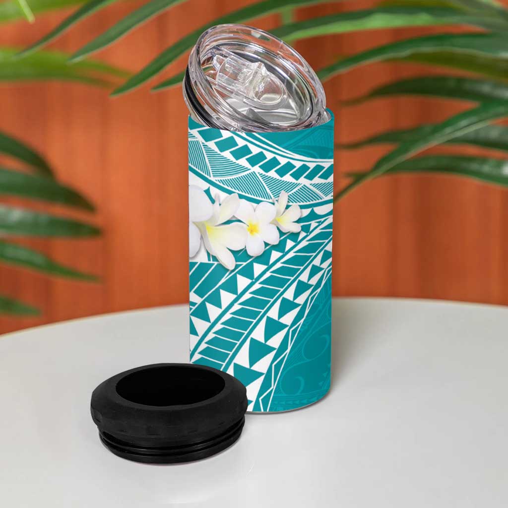 Polynesian Vintage Floral 4 in 1 Can Cooler Tumbler Teal Motifs LT7 - Polynesian Pride