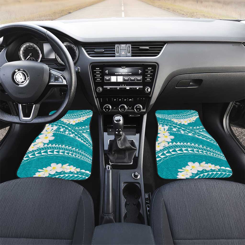 Polynesian Vintage Floral Car Mats Teal Motifs LT7 Set 2pcs - Front Teal - Polynesian Pride