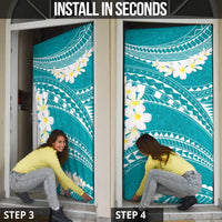 Polynesian Vintage Floral Door Cover Teal Motifs LT7 - Polynesian Pride