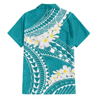 Polynesian Vintage Floral Family Matching Off The Shoulder Long Sleeve Dress and Hawaiian Shirt Teal Motifs - Polynesian Pride