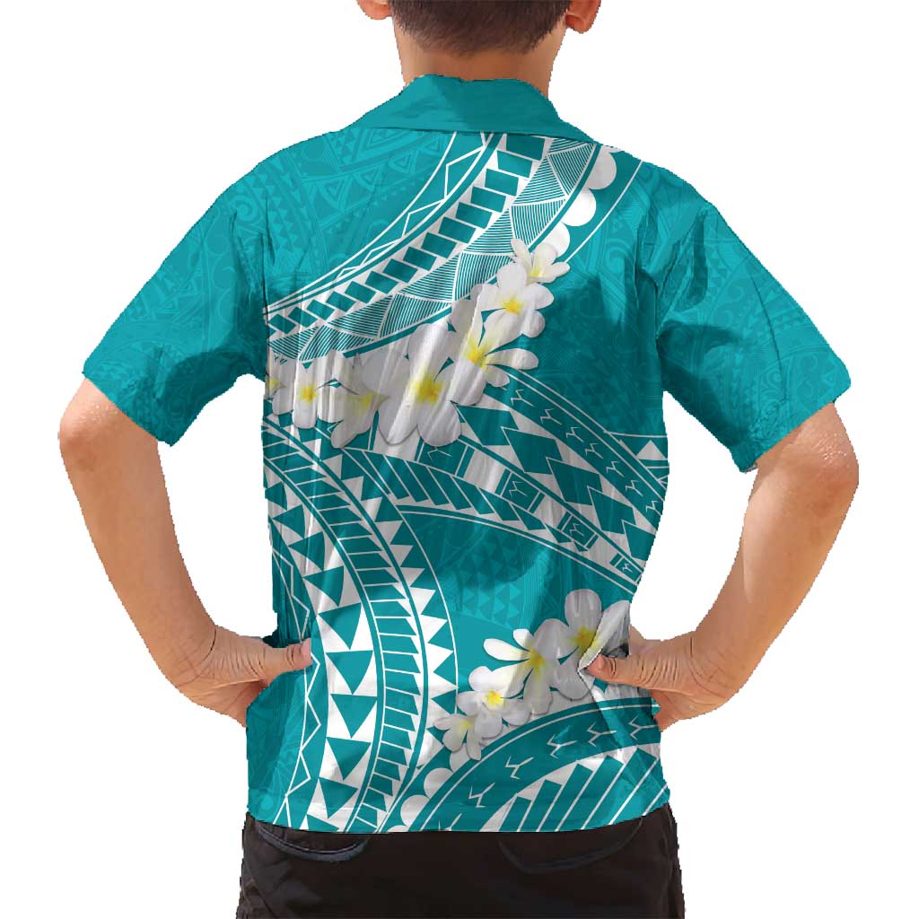 Polynesian Vintage Floral Family Matching Off Shoulder Short Dress and Hawaiian Shirt Teal Motifs - Polynesian Pride