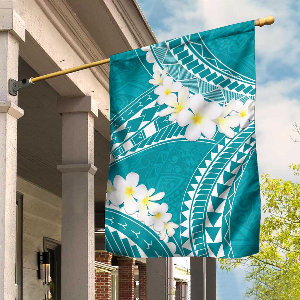Polynesian Vintage Floral Garden Flag Teal Motifs - Polynesian Pride