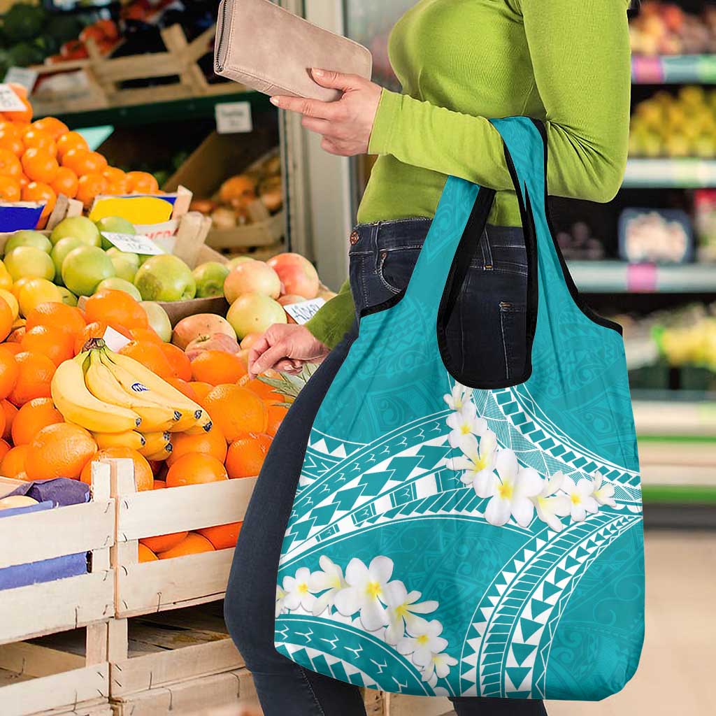 Polynesian Vintage Floral Grocery Bag Teal Motifs LT7 - Polynesian Pride