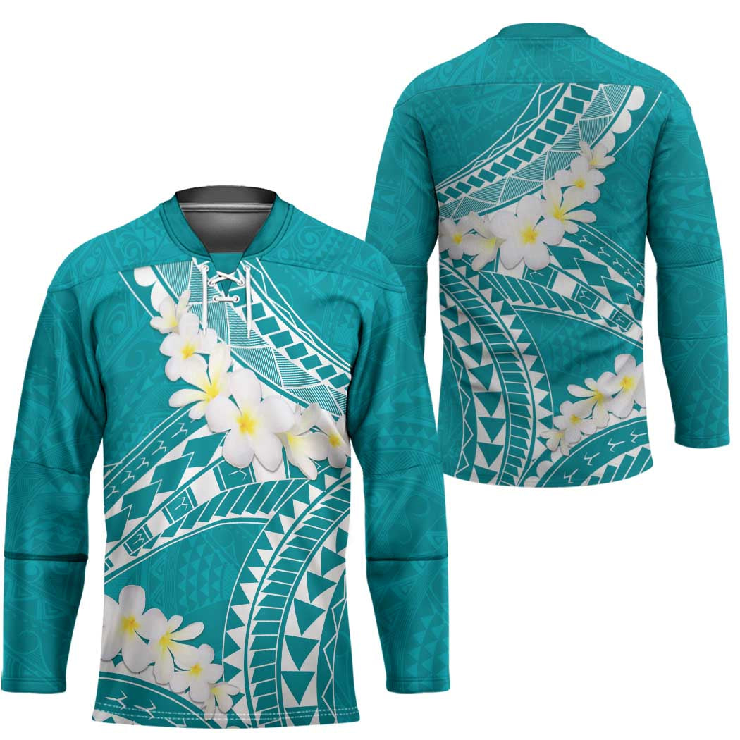 Polynesian Vintage Floral Hockey Jersey Teal Motifs - Polynesian Pride