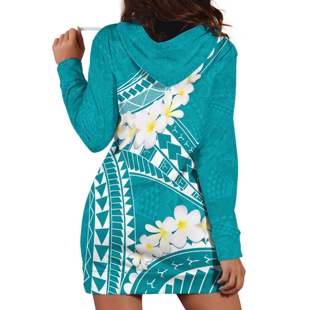 Polynesian Vintage Floral Hoodie Dress Teal Motifs - Polynesian Pride