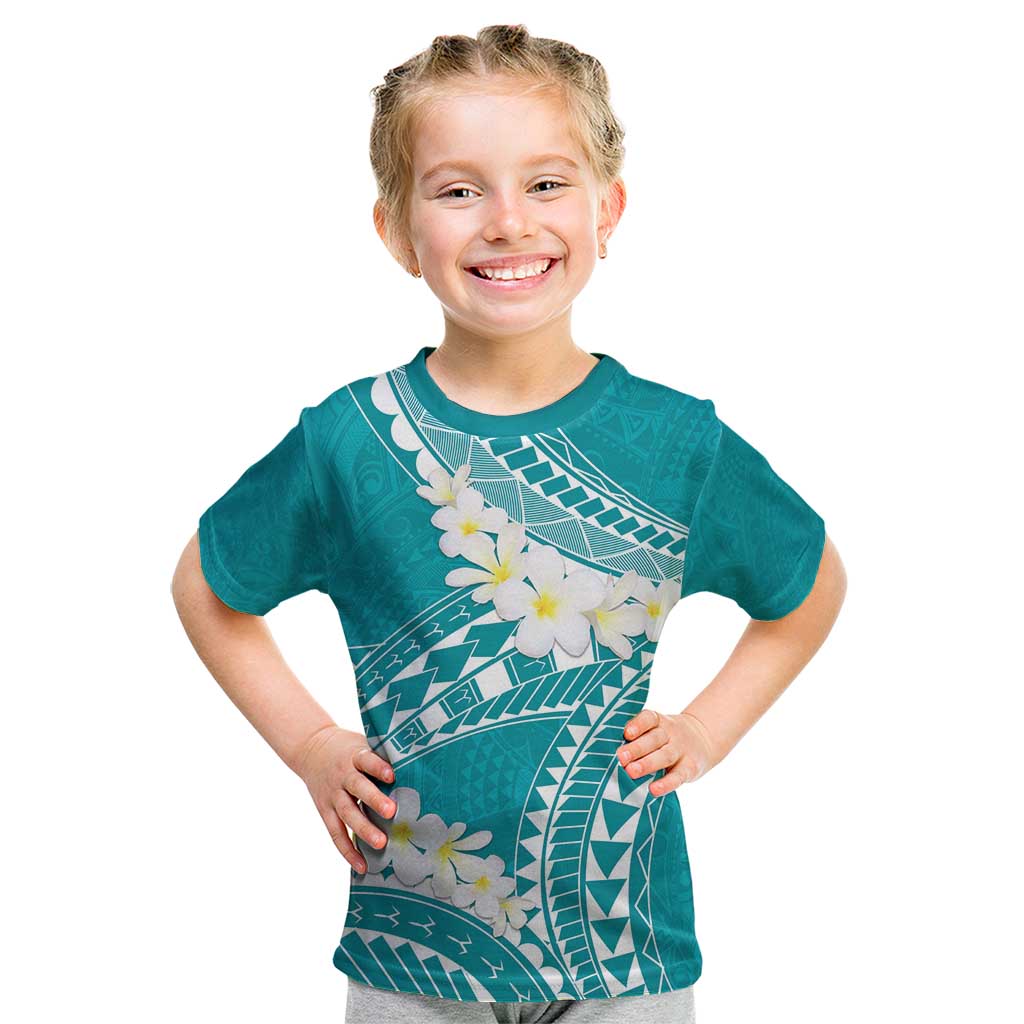 Polynesian Vintage Floral Kid T Shirt Teal Motifs - Polynesian Pride