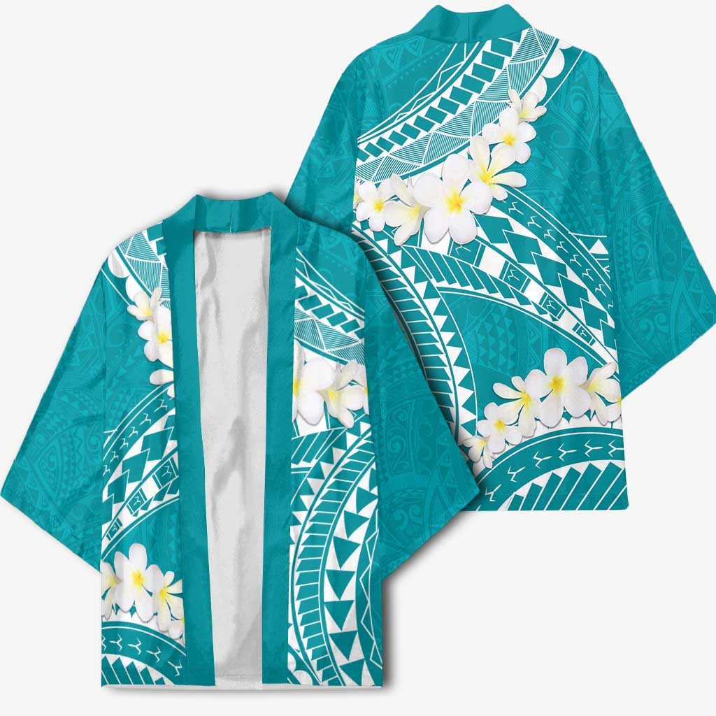 Polynesian Vintage Floral Kimono Teal Motifs LT7 - Polynesian Pride