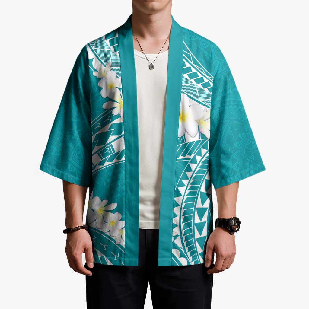 Polynesian Vintage Floral Kimono Teal Motifs LT7 - Polynesian Pride