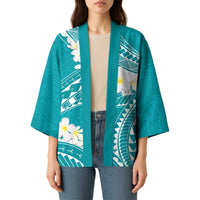 Polynesian Vintage Floral Kimono Teal Motifs LT7 - Polynesian Pride