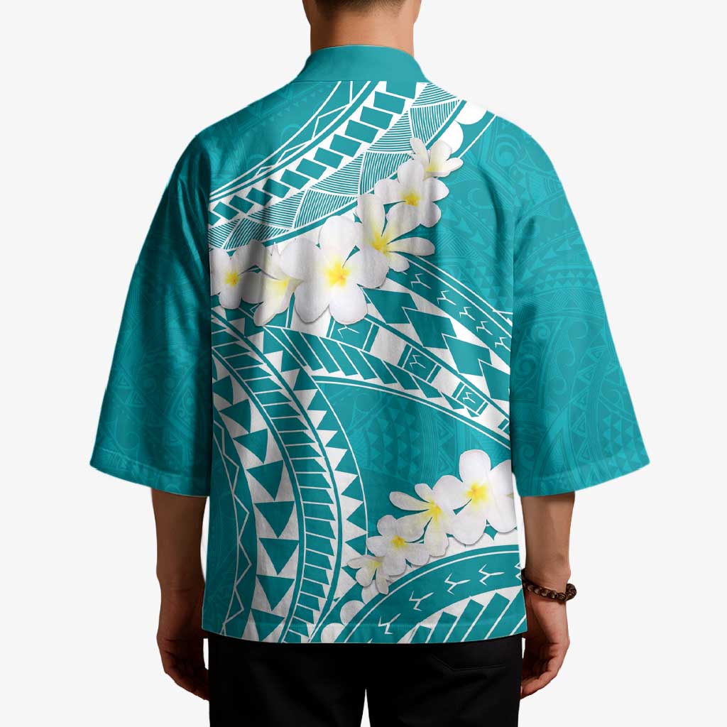 Polynesian Vintage Floral Kimono Teal Motifs LT7 - Polynesian Pride