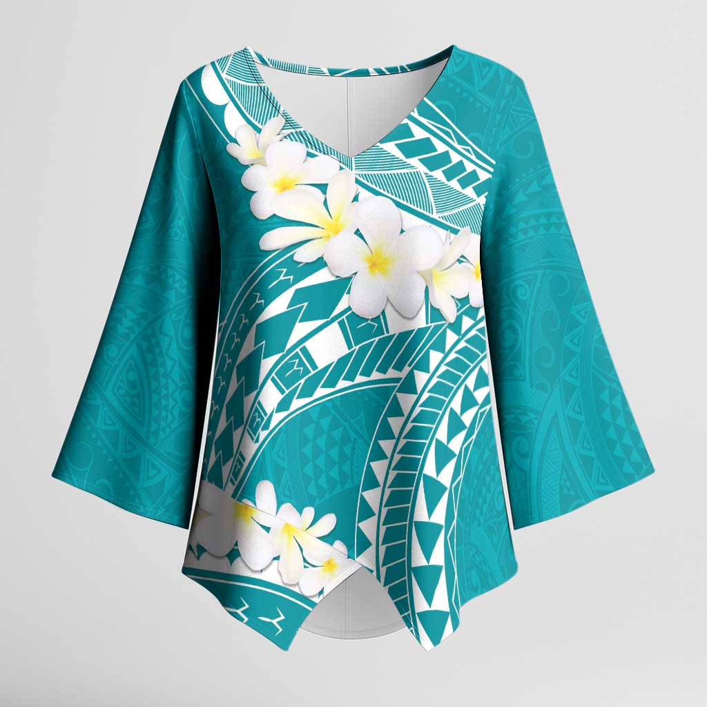 Polynesian Vintage Floral Kimono Sleeve Blouse Teal Motifs LT7 Female Teal - Polynesian Pride
