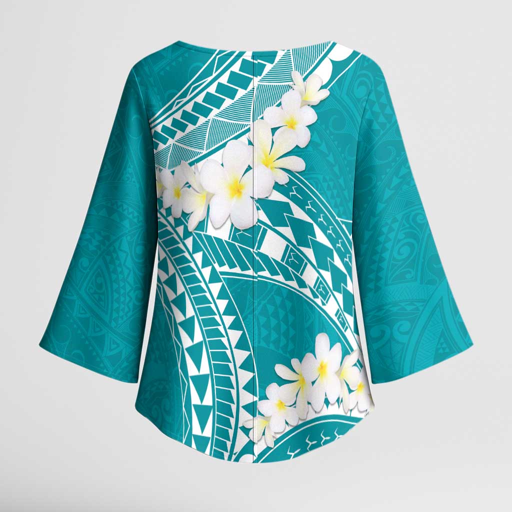 Polynesian Vintage Floral Kimono Sleeve Blouse Teal Motifs LT7 - Polynesian Pride