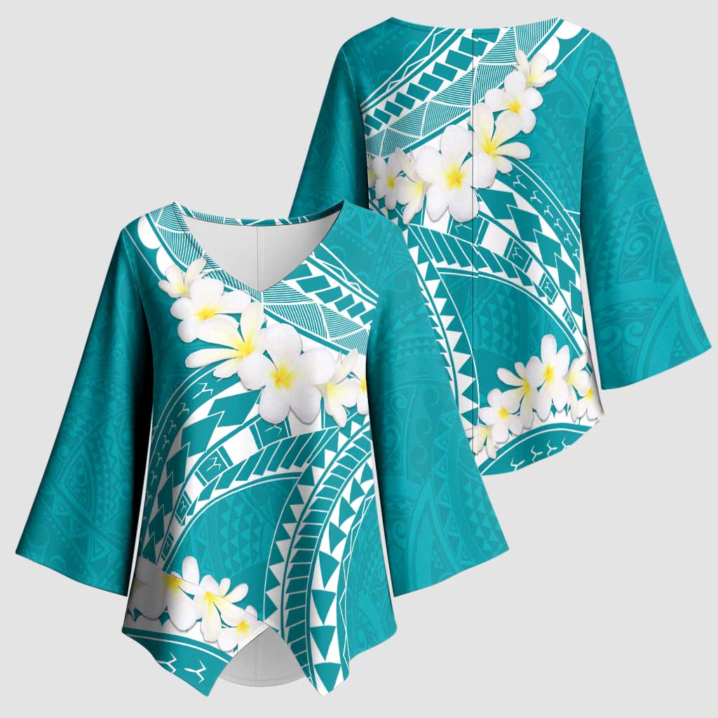 Polynesian Vintage Floral Kimono Sleeve Blouse Teal Motifs LT7 - Polynesian Pride