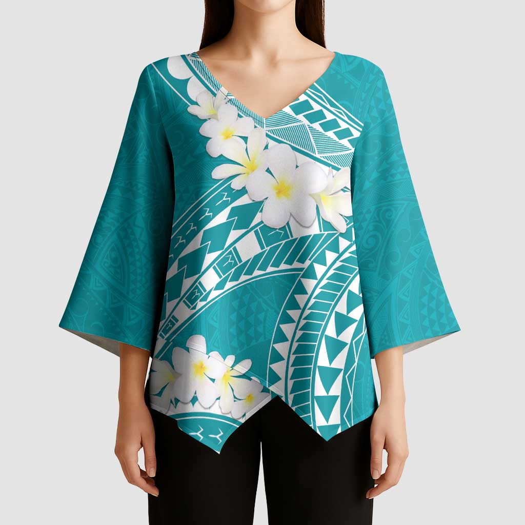 Polynesian Vintage Floral Kimono Sleeve Blouse Teal Motifs LT7 - Polynesian Pride
