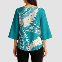 Polynesian Vintage Floral Kimono Sleeve Blouse Teal Motifs LT7 - Polynesian Pride