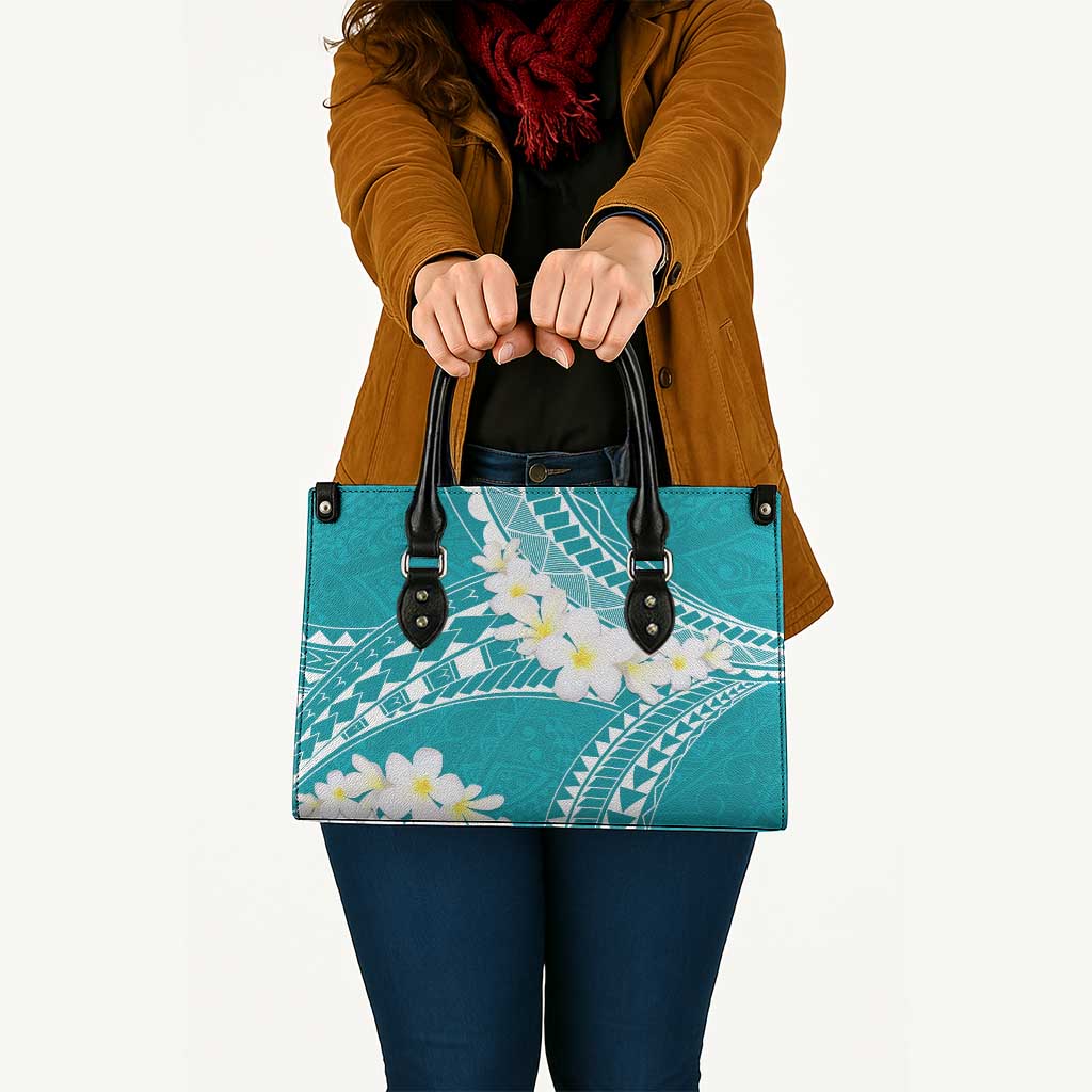 Polynesian Vintage Floral Leather Bag Teal Motifs - Polynesian Pride