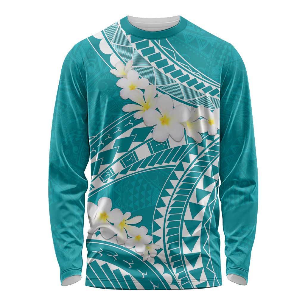 Polynesian Vintage Floral Long Sleeve Shirt Teal Motifs LT7 Unisex Teal - Polynesian Pride