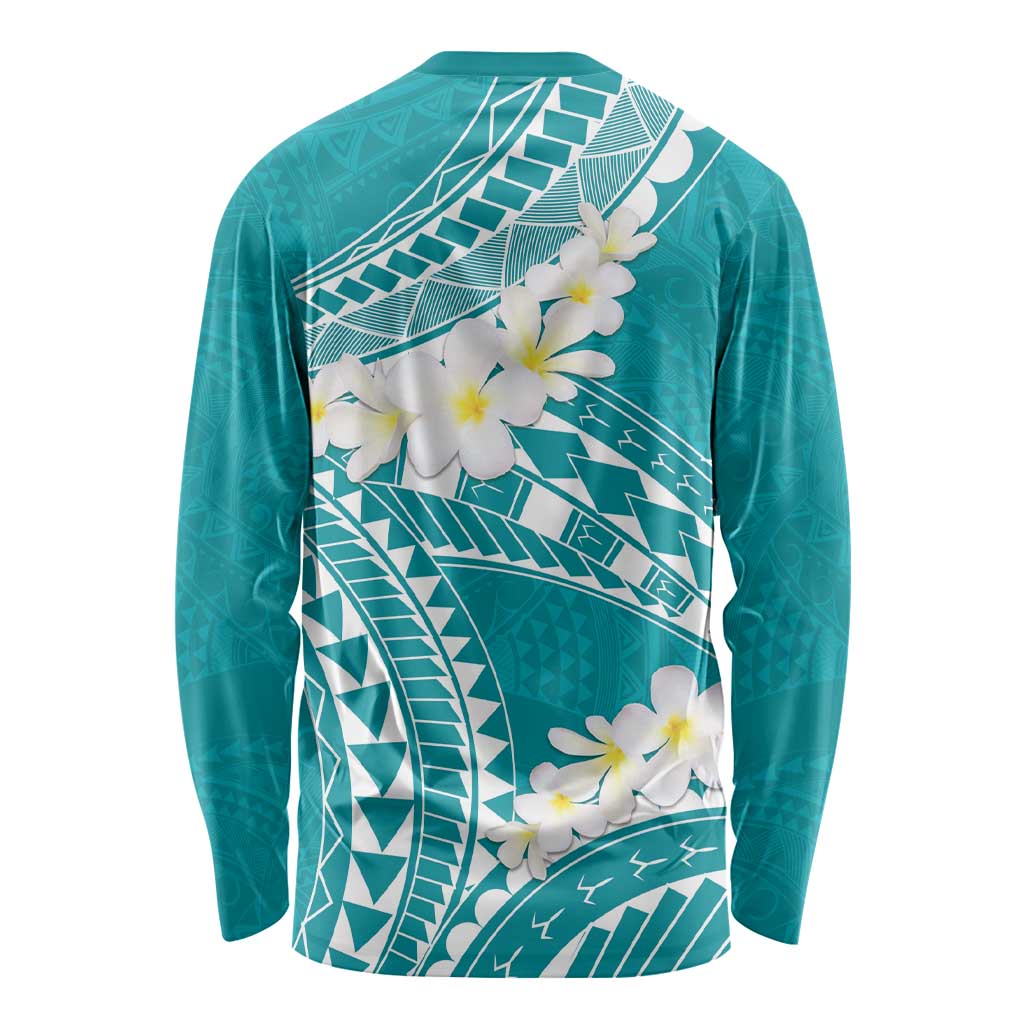 Polynesian Vintage Floral Long Sleeve Shirt Teal Motifs LT7 - Polynesian Pride