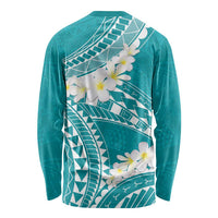 Polynesian Vintage Floral Long Sleeve Shirt Teal Motifs LT7 - Polynesian Pride