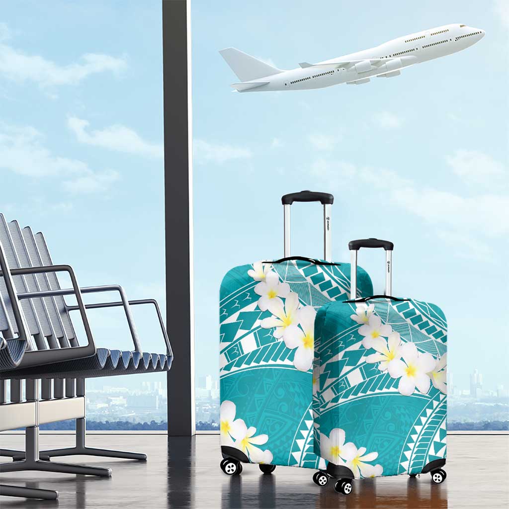 Polynesian Vintage Floral Luggage Cover Teal Motifs - Polynesian Pride