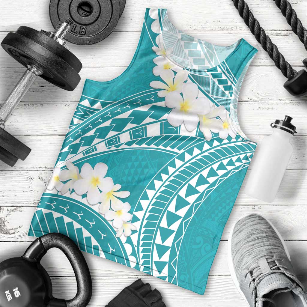 Polynesian Vintage Floral Men Tank Top Teal Motifs LT7 - Polynesian Pride