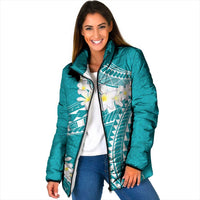 Polynesian Vintage Floral Padded Jacket Teal Motifs LT7 Women Teal - Polynesian Pride