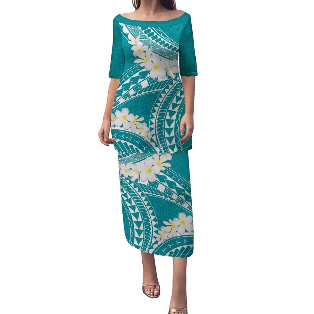 Polynesian Vintage Floral Puletasi Teal Motifs - Polynesian Pride