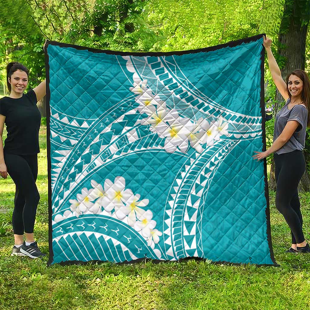 Polynesian Vintage Floral Quilt Teal Motifs - Polynesian Pride