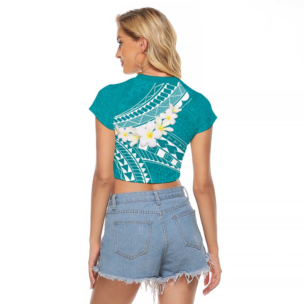 Polynesian Vintage Floral Raglan Cropped T Shirt Teal Motifs - Polynesian Pride
