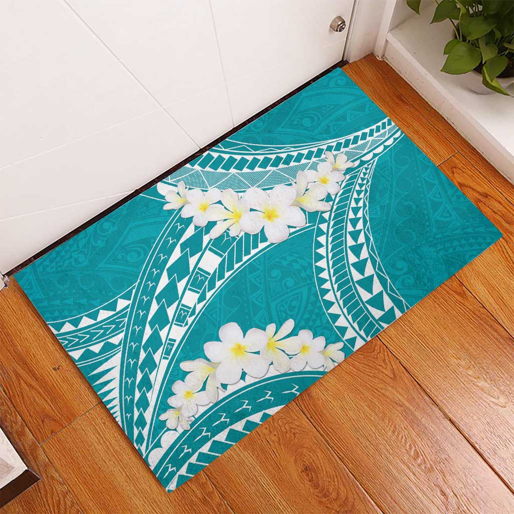 Polynesian Vintage Floral Rubber Doormat Teal Motifs LT7 - Polynesian Pride