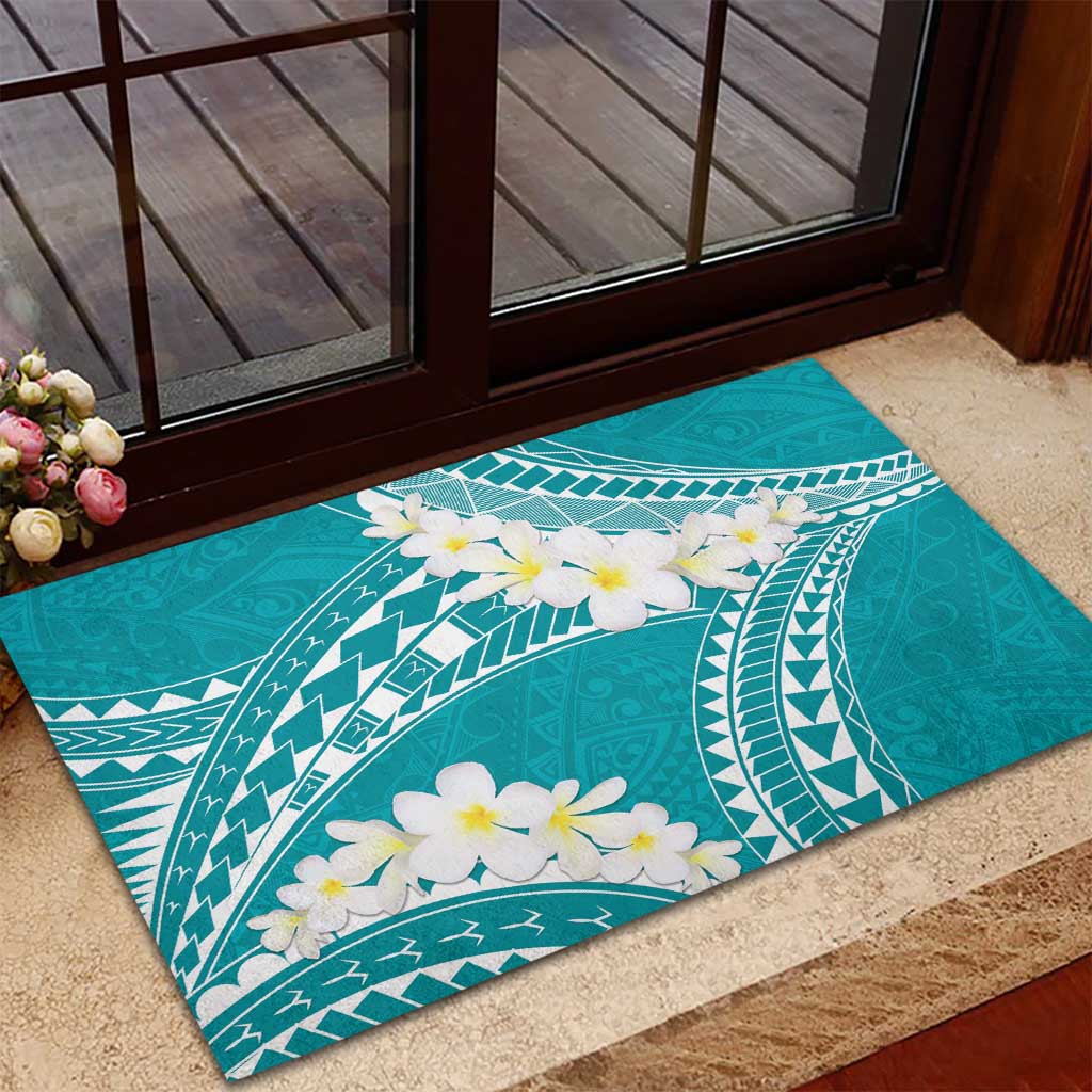 Polynesian Vintage Floral Rubber Doormat Teal Motifs LT7 - Polynesian Pride
