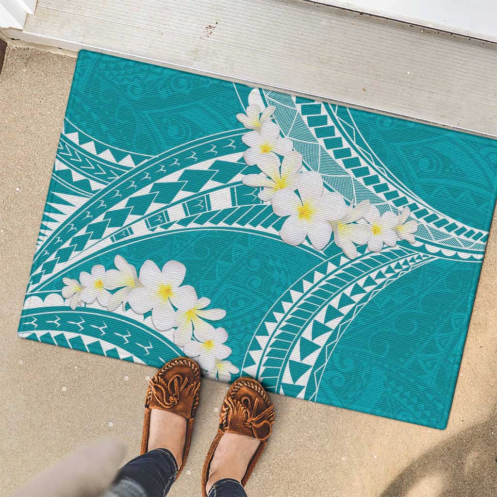 Polynesian Vintage Floral Rubber Doormat Teal Motifs LT7 - Polynesian Pride
