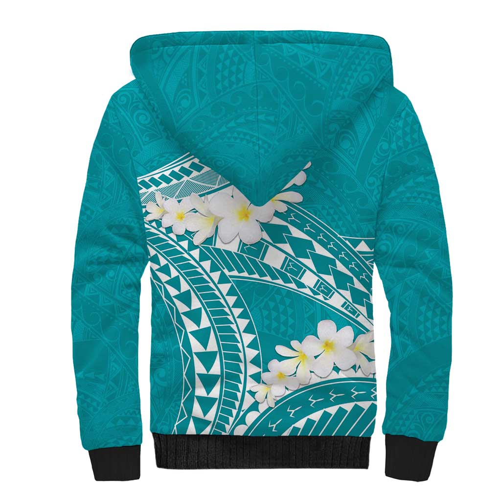 Polynesian Vintage Floral Sherpa Hoodie Teal Motifs LT7 - Polynesian Pride