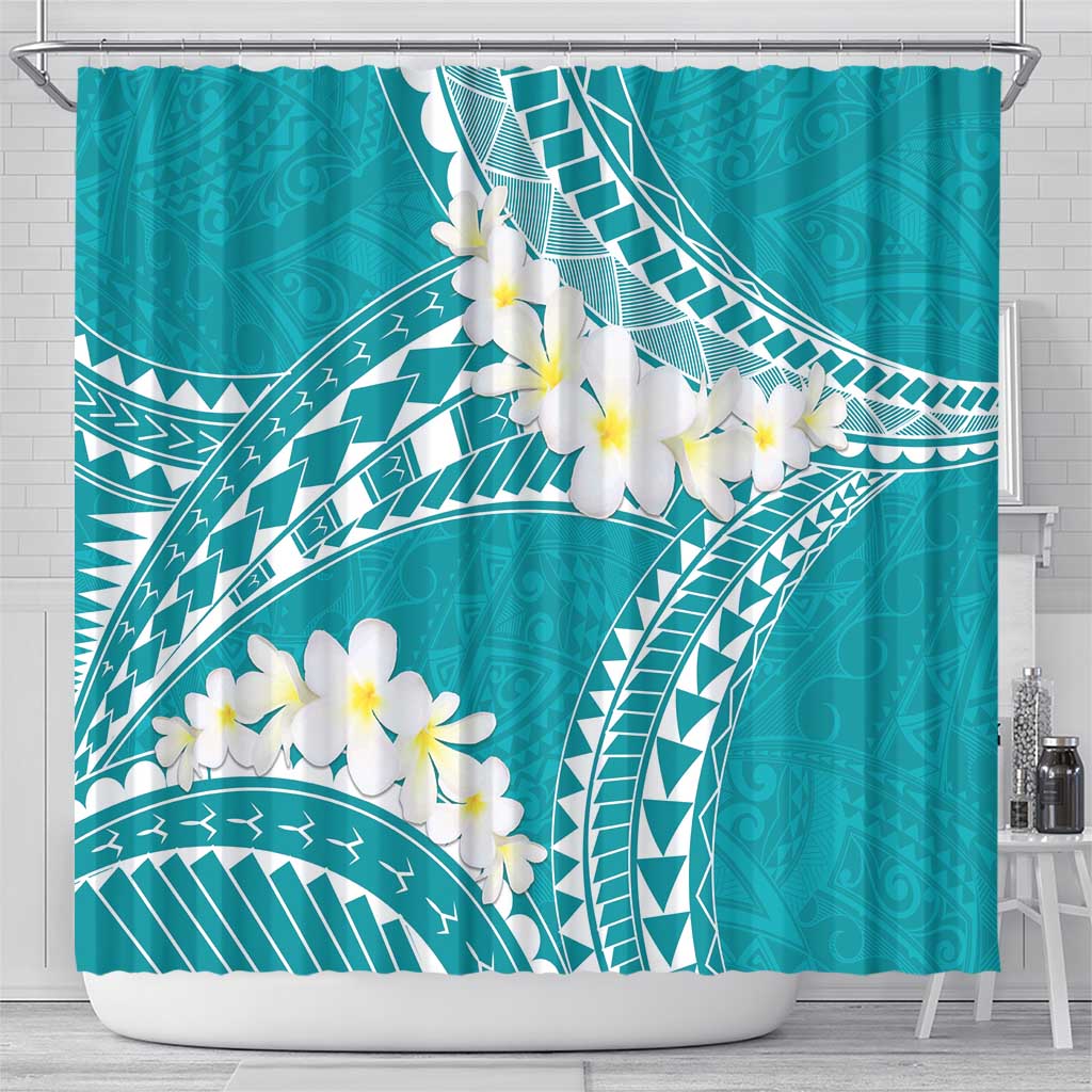 Polynesian Vintage Floral Shower Curtain Teal Motifs - Polynesian Pride