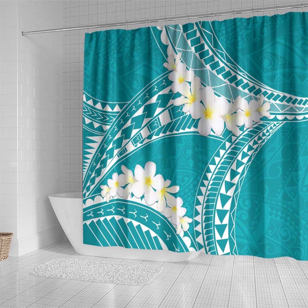 Polynesian Vintage Floral Shower Curtain Teal Motifs - Polynesian Pride