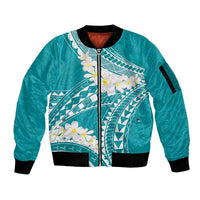 Polynesian Vintage Floral Sleeve Zip Bomber Jacket Teal Motifs - Polynesian Pride