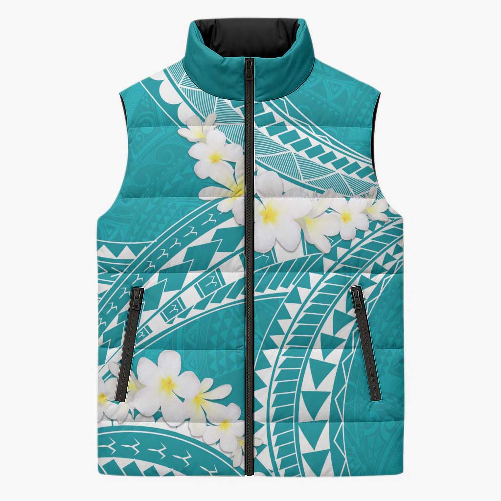 Polynesian Vintage Floral Sleeveless Puffer Jacket Teal Motifs LT7 Unisex Teal - Polynesian Pride