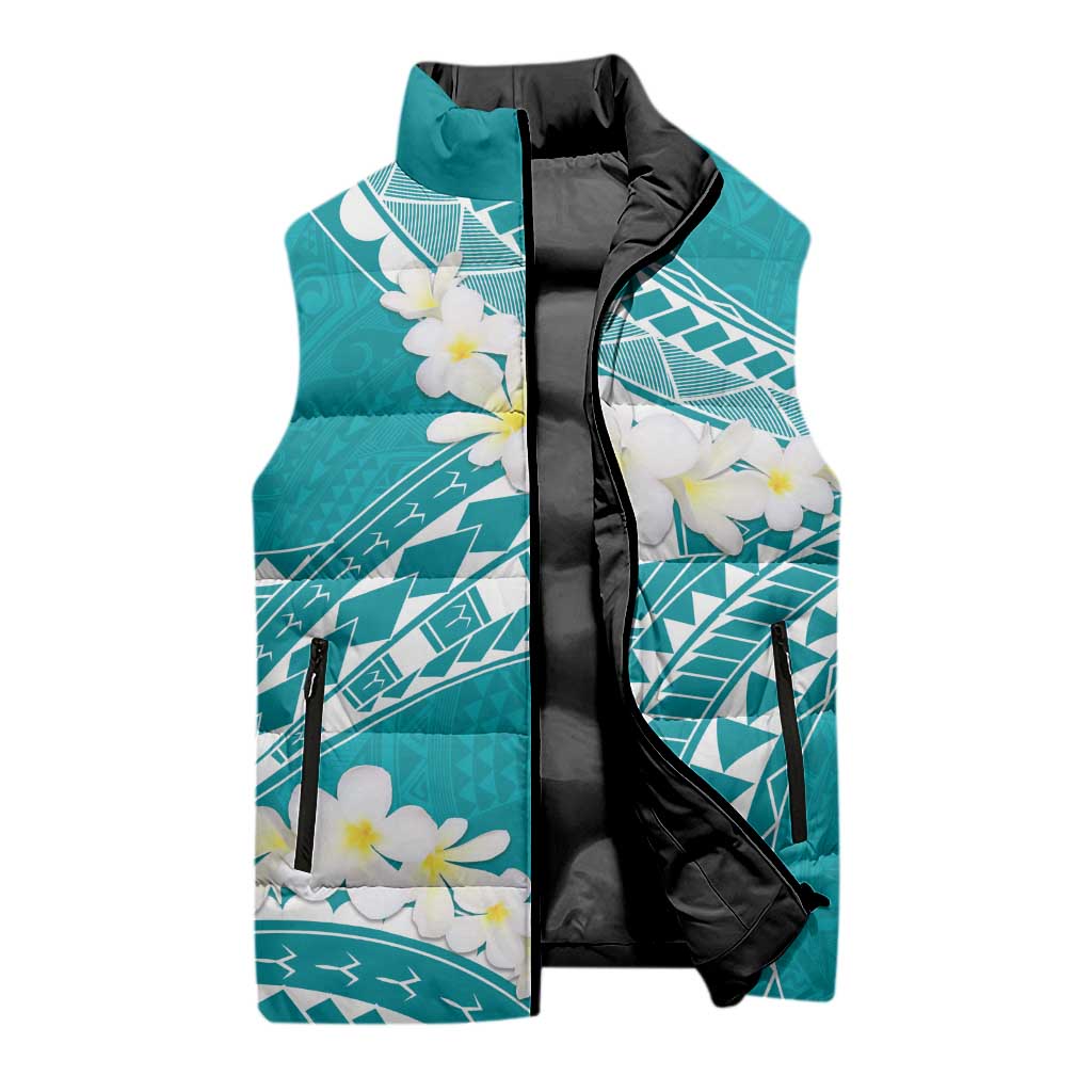 Polynesian Vintage Floral Sleeveless Puffer Jacket Teal Motifs LT7 - Polynesian Pride