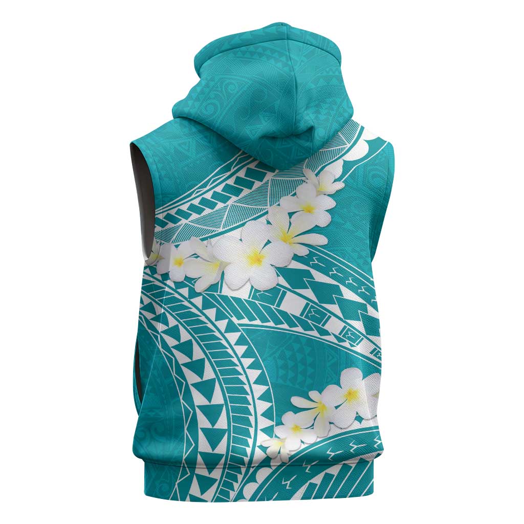 Polynesian Vintage Floral Sleeveless Zip Hoodie Teal Motifs - Polynesian Pride