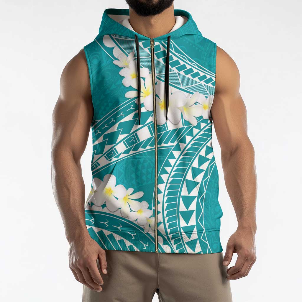 Polynesian Vintage Floral Sleeveless Zip Hoodie Teal Motifs - Polynesian Pride