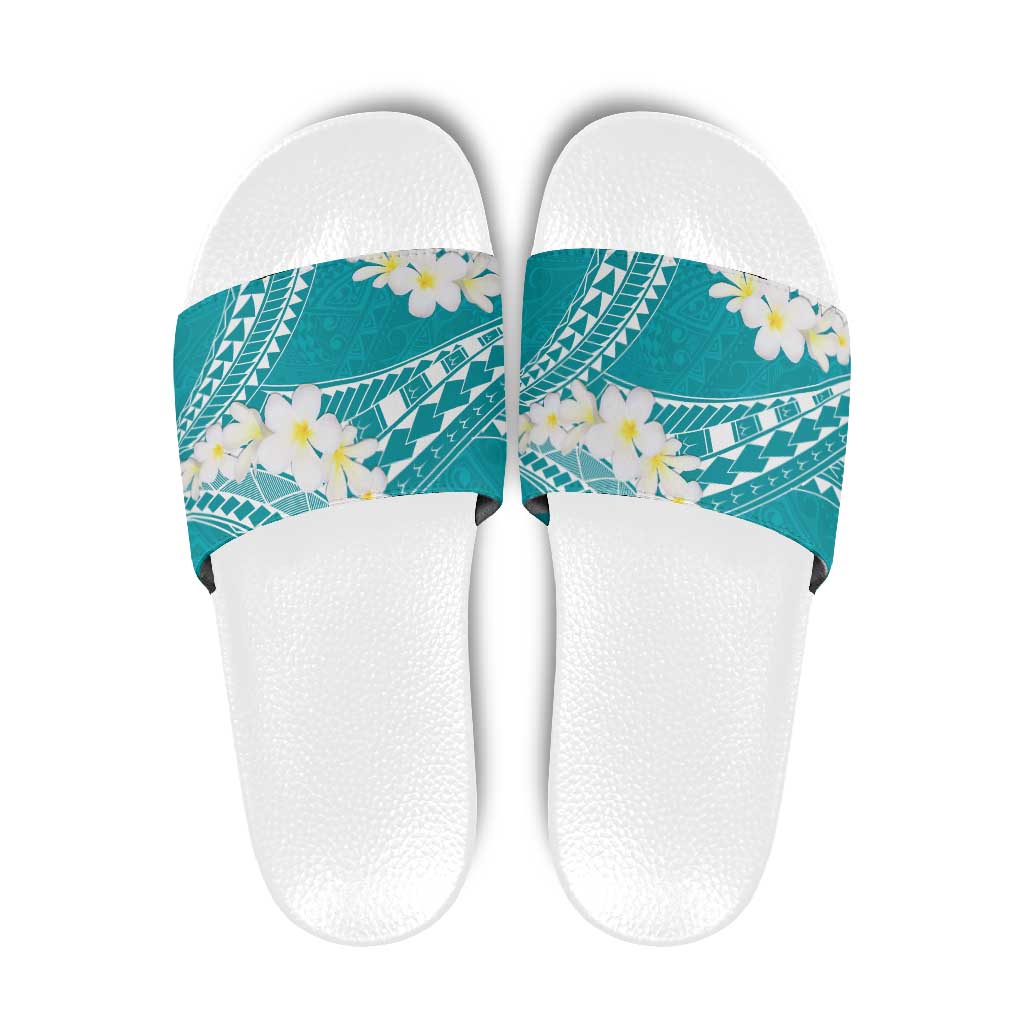 Polynesian Vintage Floral Slide Sandals Teal Motifs - Polynesian Pride