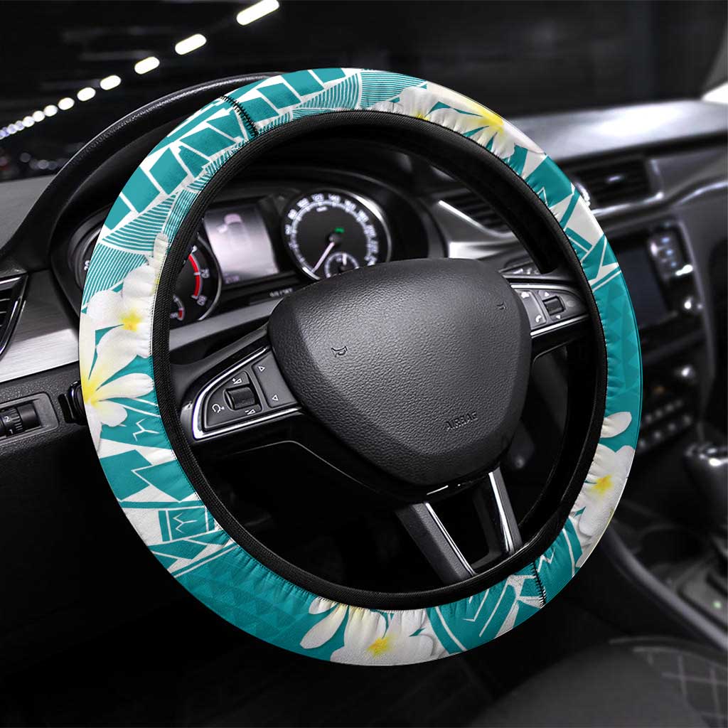 Polynesian Vintage Floral Steering Wheel Cover Teal Motifs LT7 Universal Fit Teal - Polynesian Pride