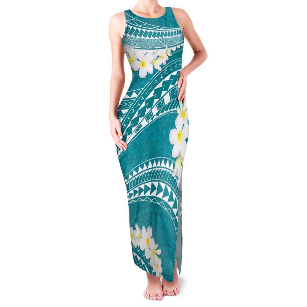 Polynesian Vintage Floral Tank Maxi Dress Teal Motifs - Polynesian Pride