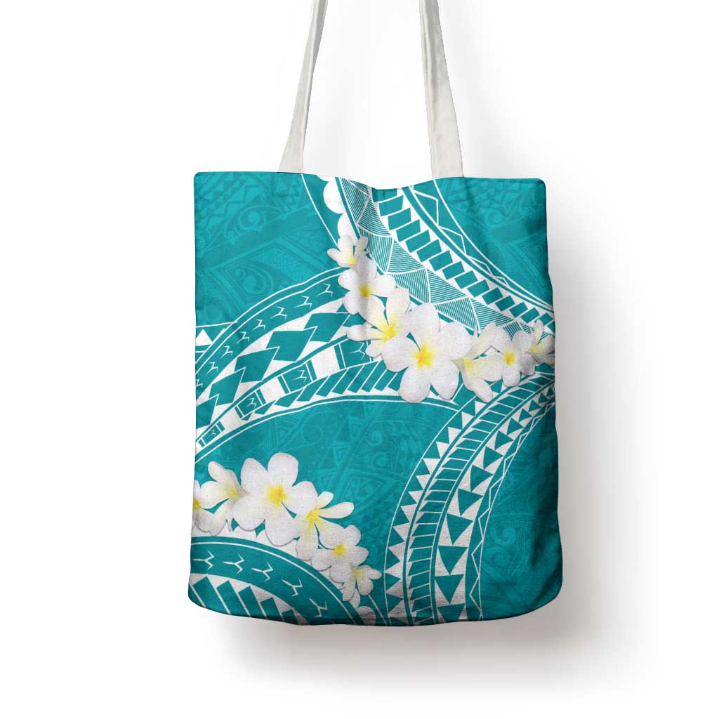 Polynesian Vintage Floral Tote Bag Teal Motifs - Polynesian Pride