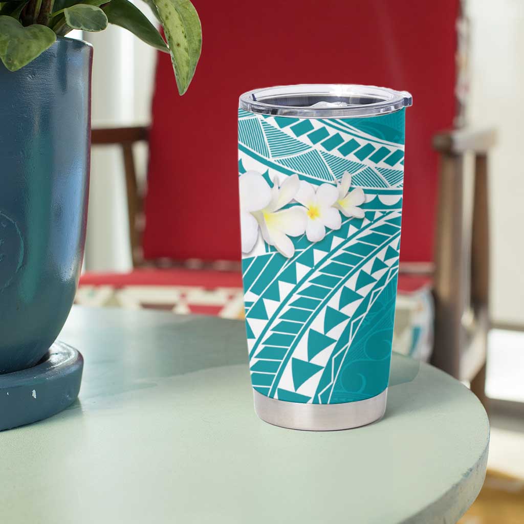 Polynesian Vintage Floral Tumbler Cup Teal Motifs - Polynesian Pride